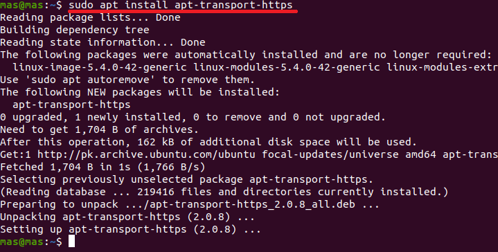 Apt transport https как установить ubuntu